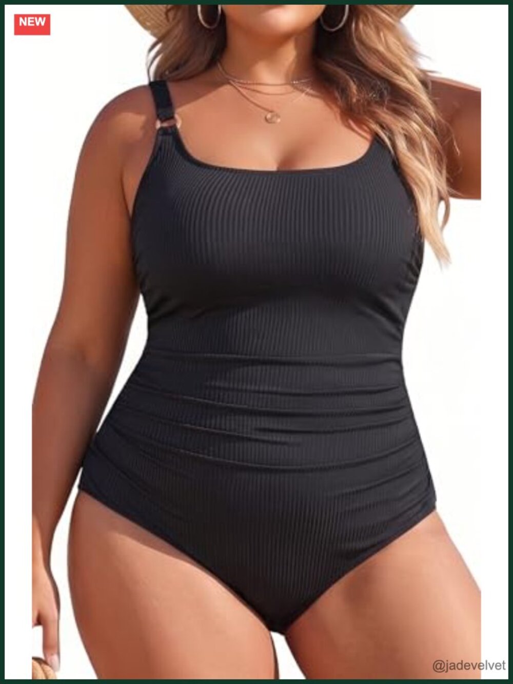 Plus Size One Piece Swimsuit Tummy Control Square Neck Ribbed Swimwear